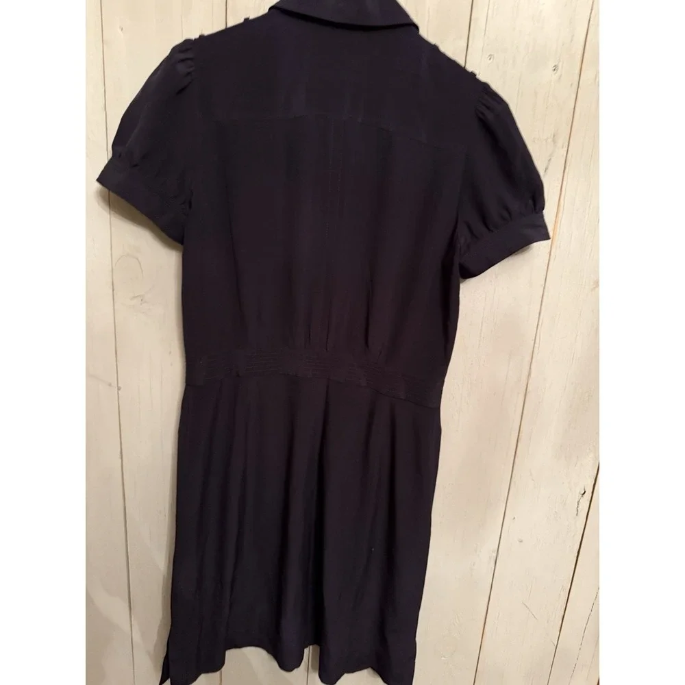 Tory‎ Burch Silk Gennifer Military Shirt Dress 8 Navy Blue Gold Buttons Nautical